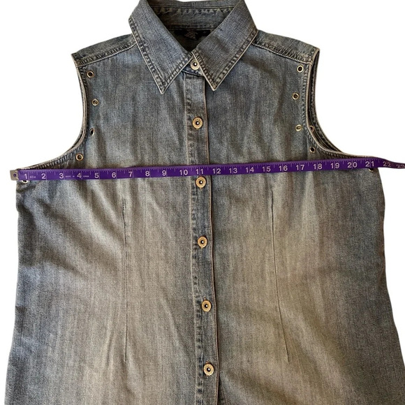 ASHLEY STEWART Vintage Cotton Grommet Trim Collard Sleeveless Button Up Blouse - Picture 9 of 11